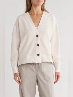 Splendid Ivory Button-Front V-Neck Cardigan Sweater